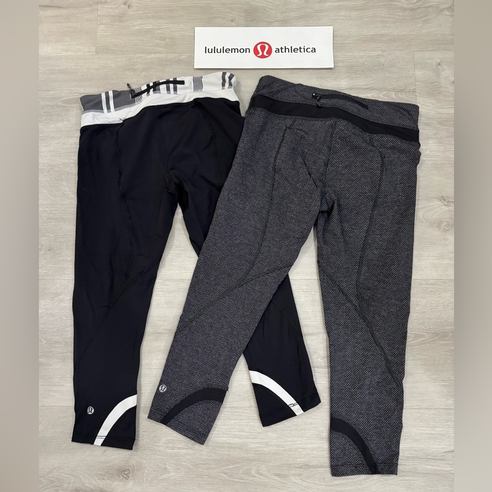 🍋 LULULEMON 2 Bundle Run Inspire Crop II Leggings Black + Gray - Sz 4